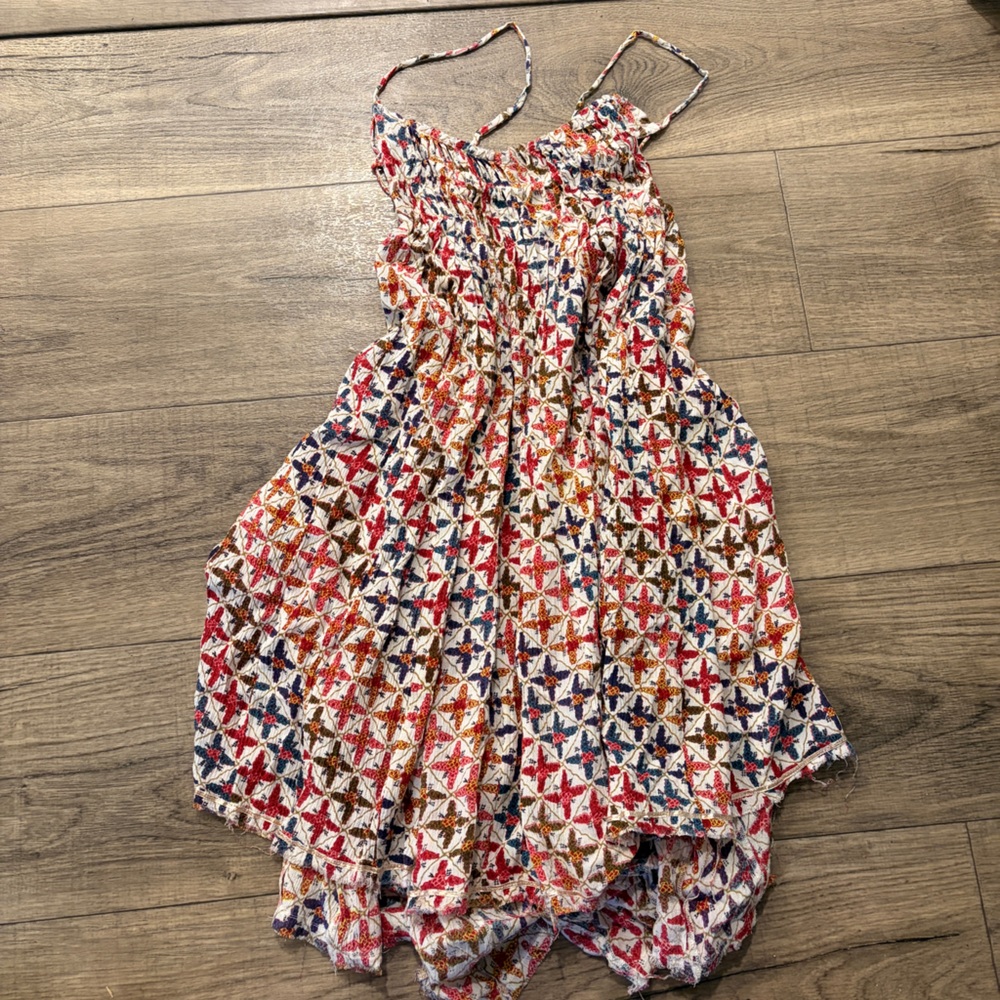 Free People Cream Multicolor Printed Smocked Sundress